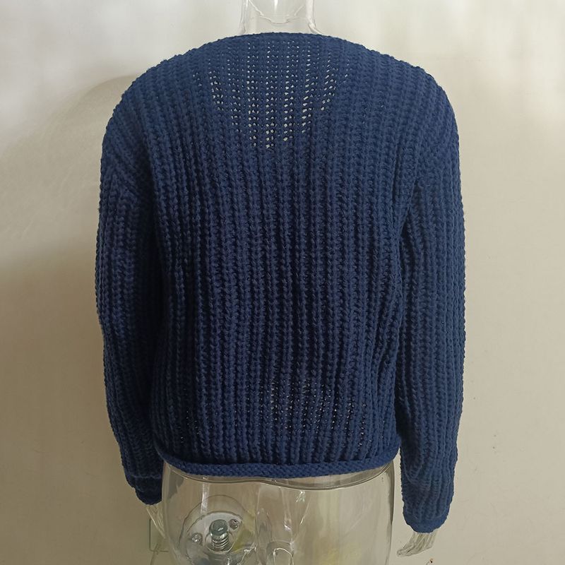 Dames V-hals lange mouwen vest met zakken - Zachte polyester gebreide trui voor herfst en winter, casual comfort wear (rood, marineblauw, wit, blauw)_voghion.com