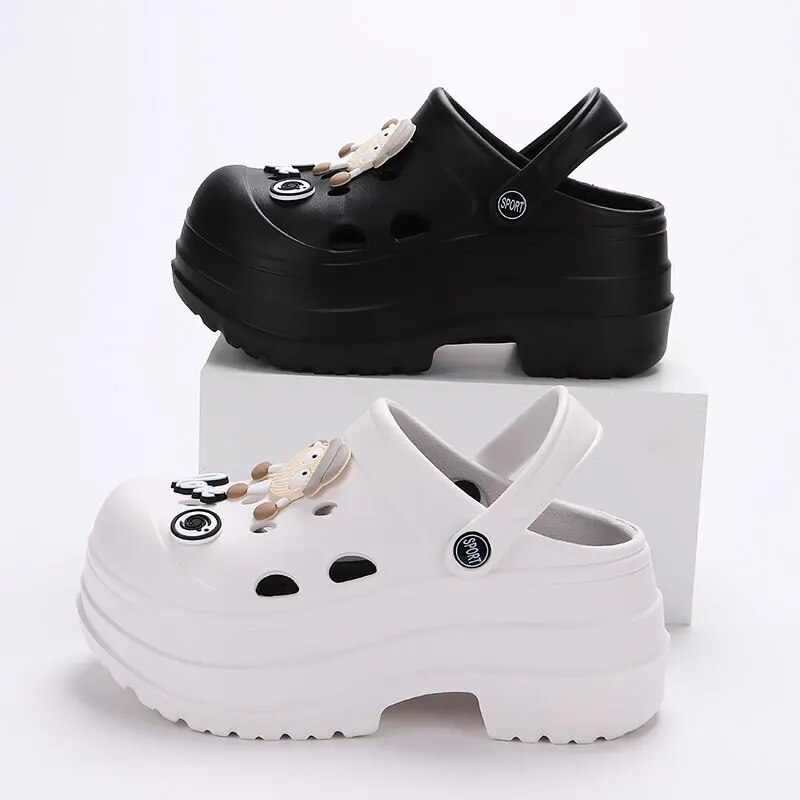 Cartoon DIY Chunky Plateau Sandalen Frauen 2024 Sommer Dicke Unterseite Clogs Gartenschuhe Frau Geschlossene Zehe Rutschfester Strand_voghion.com