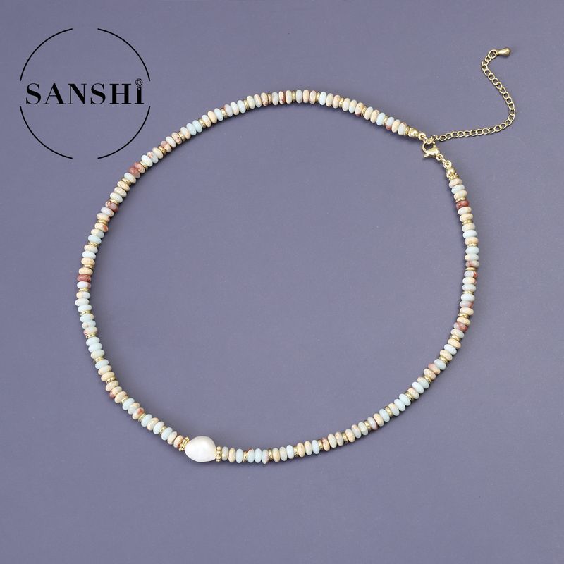 Collier de perles d'eau douce de haute qualité pour femme, bijou léger et luxueux, avec pierres naturelles colorées et perles cousues, chaîne de pull empilée_voghion.com