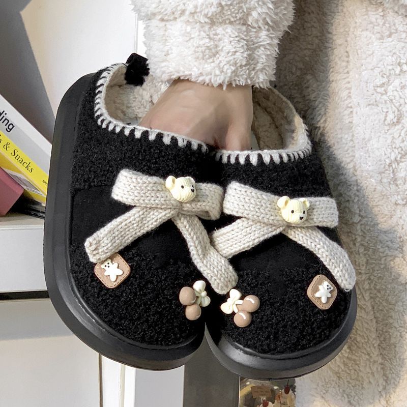 Mercury Cute Little Bear 2024 Neue Winterpantoffeln für Damen, pelzige Innenpantoffeln, dick und warm, All-Inclusive-Baumwollschuhe für_voghion.com