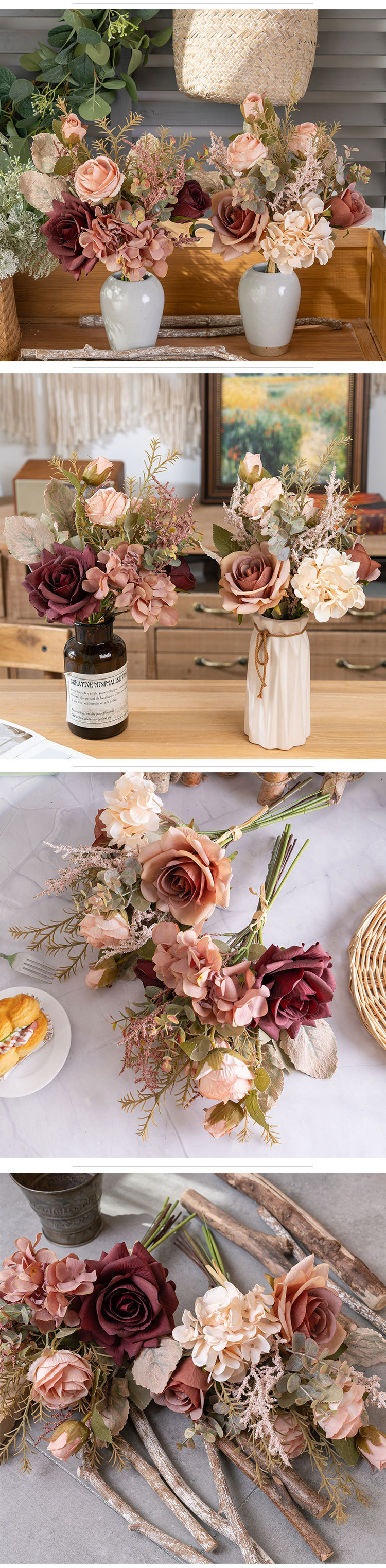 Rose skönhet ros hortensia handbok konstgjorda blommor falska blomma design bröllop bukett väggdekoration CF01335_voghion.com