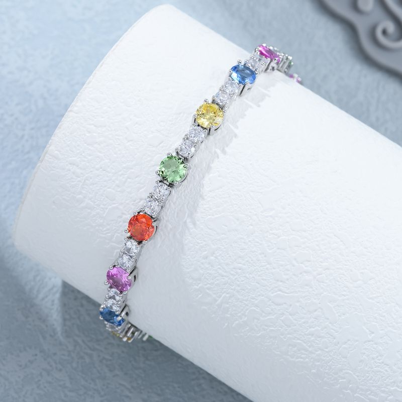 Bracciale da tennis in stile Ins per ragazze con catena in cristallo e diamanti intarsiati, placcato in oro e zirconi colorati._voghion.com