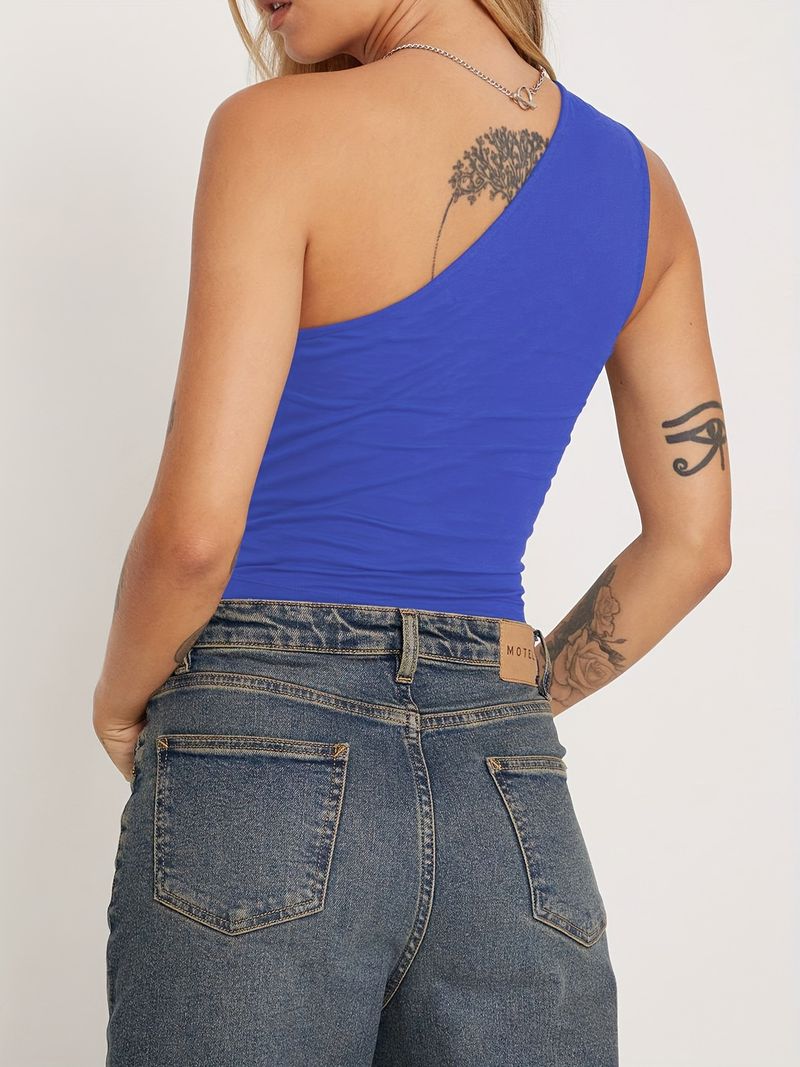 Women's Clothing Sexy Spice Girl women's single shoulder halter vest tight-fitting top knitted pure_voghion.com