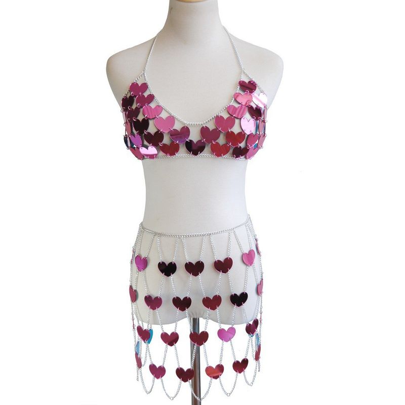Set di catene per il corpo a forma di cuore in acrilico alla moda - Gioielli sexy per il petto da donna, elegante collana a strati e catena per la vita, perfette per le feste_voghion.com