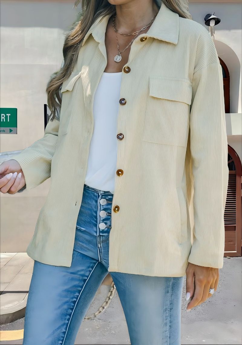 Giacca casual a coste con colletto rovesciato, tinta unita, autunno inverno 2025_voghion.com