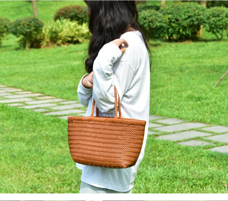 Handtaschen Damen Echtleder Schulter Weben Lässige Einkaufstasche Vintage Große Tragetasche Geldbörse Rindsleder Kreuz Handtaschen_voghion.com