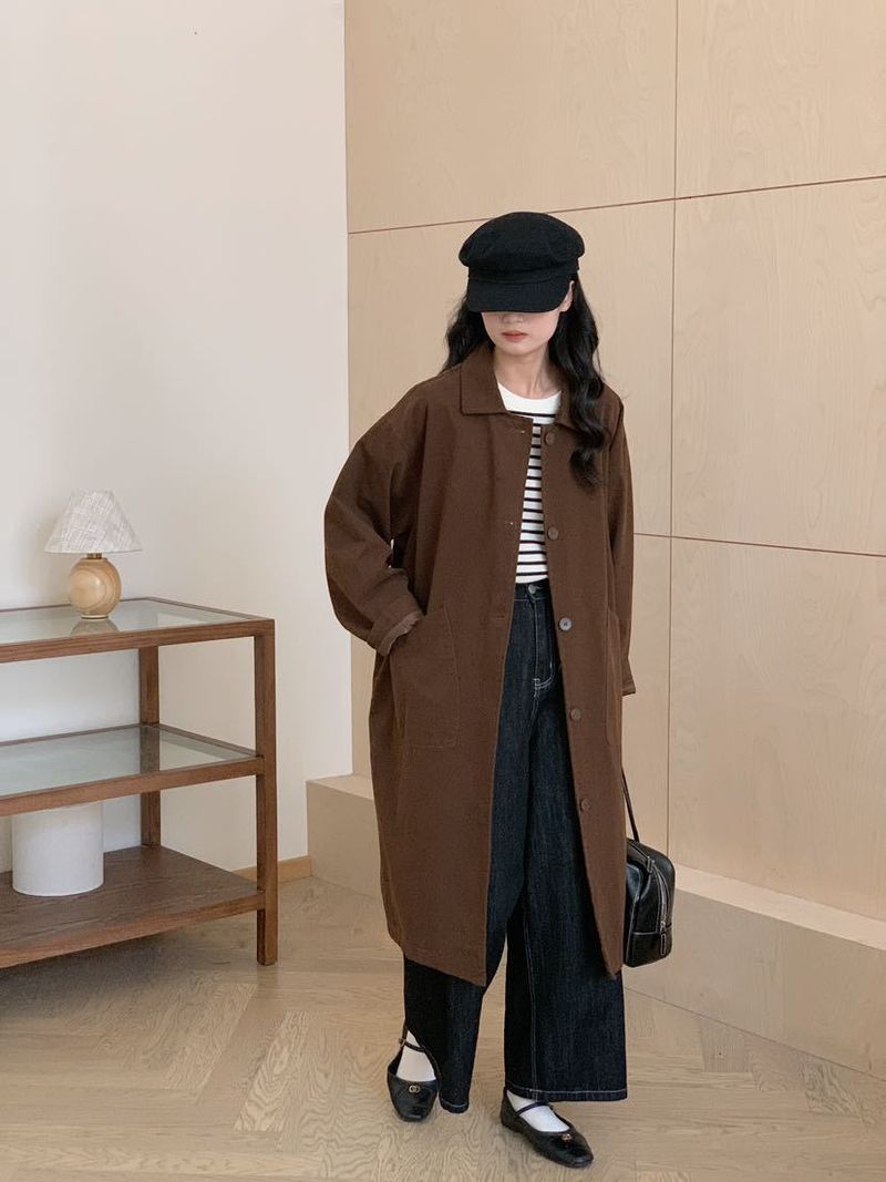 Women's Clothing Women's Clothing 2024 Simple Korean Retro Clean Version Turn-Down Collar Single-Breasted Loose Casual Coat F_voghion.com