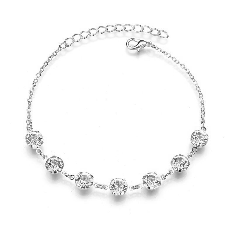Jewelry Summer Simple Fashion Anklet Rhinestone Hanging Circle Single Layer Foot Chain_voghion.com