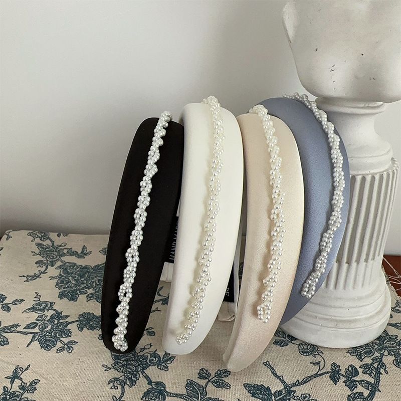Estilo coreano em tecido de cetim de seda pérola barroca fragrância doce faixa de cabeça acessórios de cabelo da moda faixa de cabelo de esponja_voghion.com