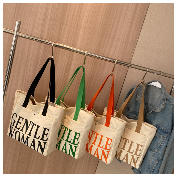Minority Design Letter Canvas Bag Women's Single Shoulder Simple Art Lazy Large Capacity Tote Bag Women's Bag One Dropshipping_voghion.com