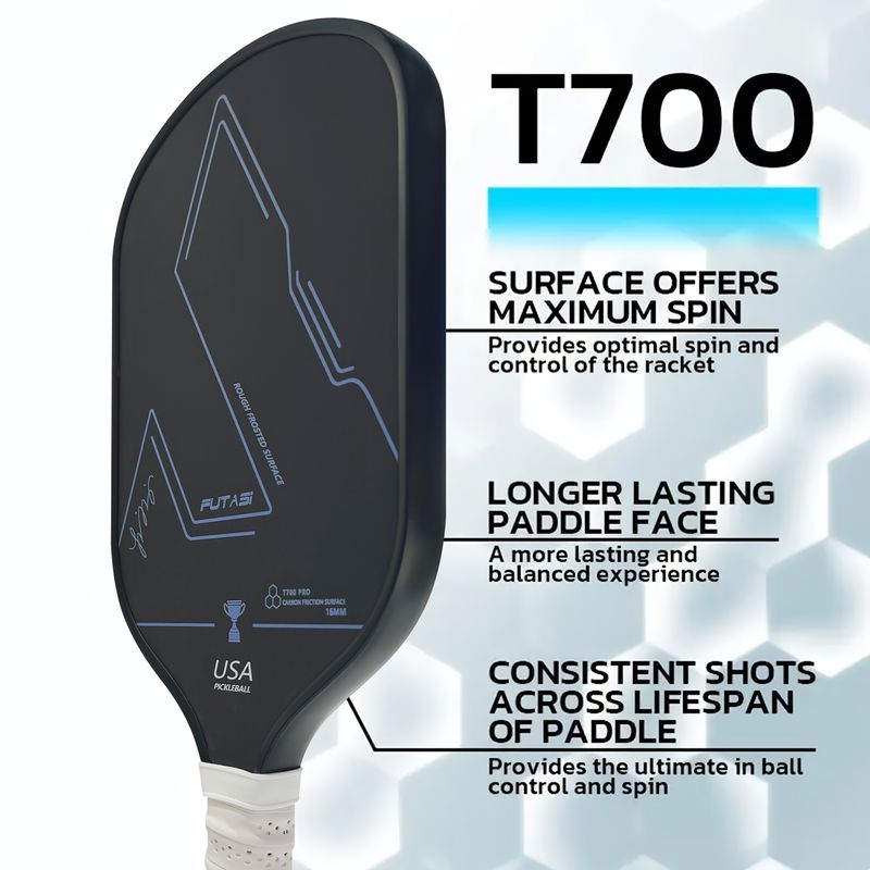 Raqueta de pickleball T700 de fibra de carbono, raqueta de pickleball de 16 mm con superficie rugosa y alta fricción, aprobada por USA Pickleball._voghion.com