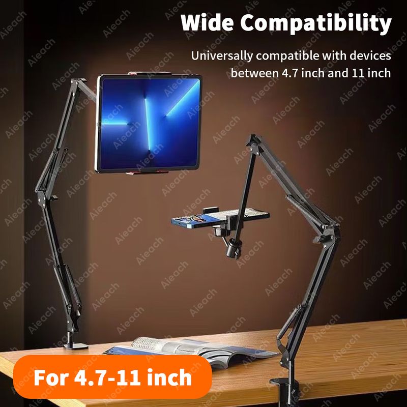 OEMG Adjustable Stand, Foldable Metal 360 ° Rotating Holder For Desk/Headboard/Bookcase, Compatible With 4.7-11" IPad & Tablet_voghion.com