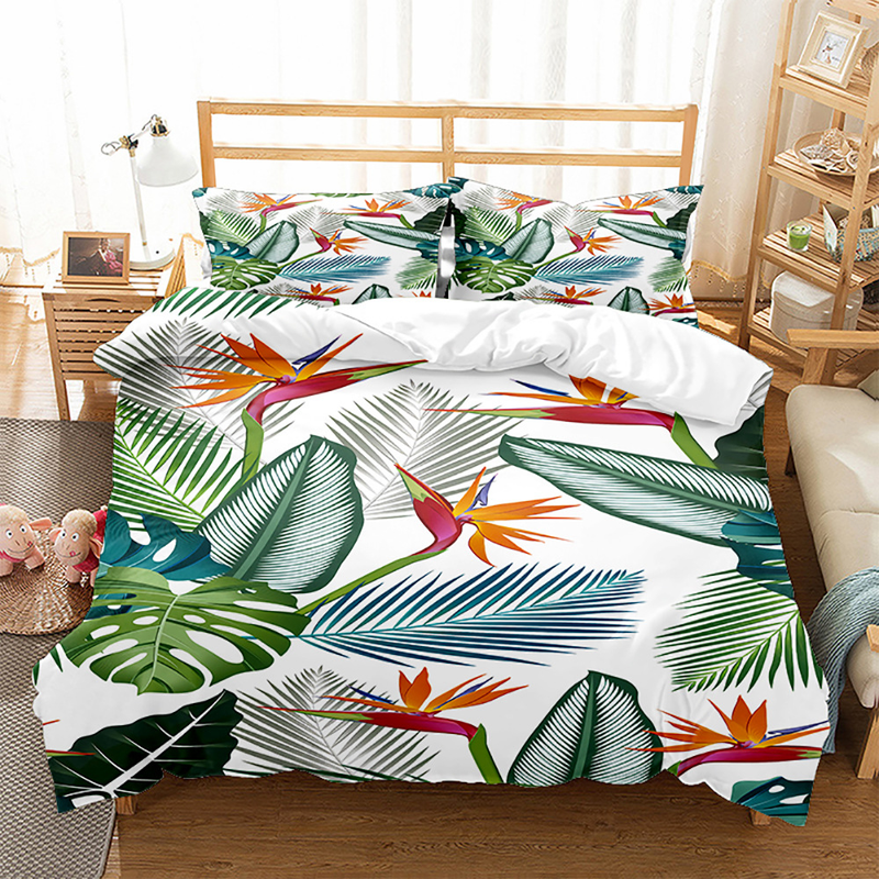 Set di biancheria da letto con tre serie di fiori per piante con stampa digitale 3D, set opaco in quattro pezzi_voghion.com