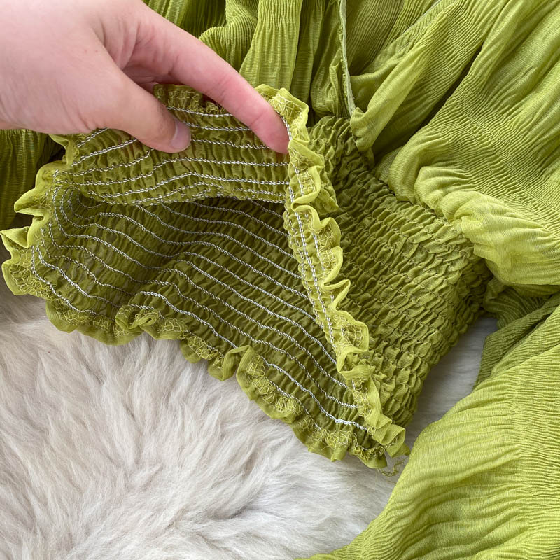 Women's niche, pleated puff sleeves, slim, short, fashionable, blogger, versatile chiffon shirt_voghion.com