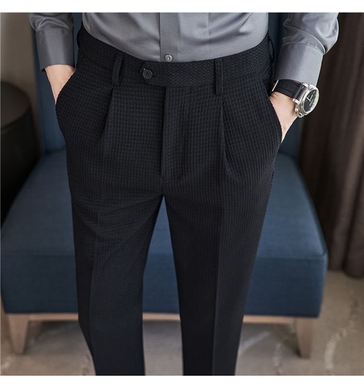 Nuovi pantaloni da uomo pantaloni casual in tessuto waffle di qualità alla moda pantaloni casual in vita elastica di fascia alta_voghion.com
