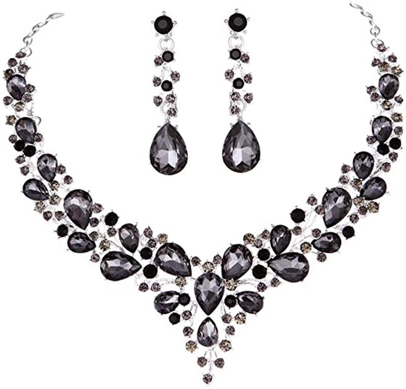 Bridal Rhinestone Crystal Necklace Earring Set Women's Prom Dress Accessories_voghion.com
