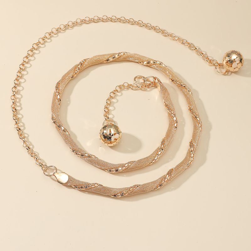 Ceinture à pendentif en métal doré avec perles, élégante décoration de style coréen, accessoire en maille réglable_voghion.com