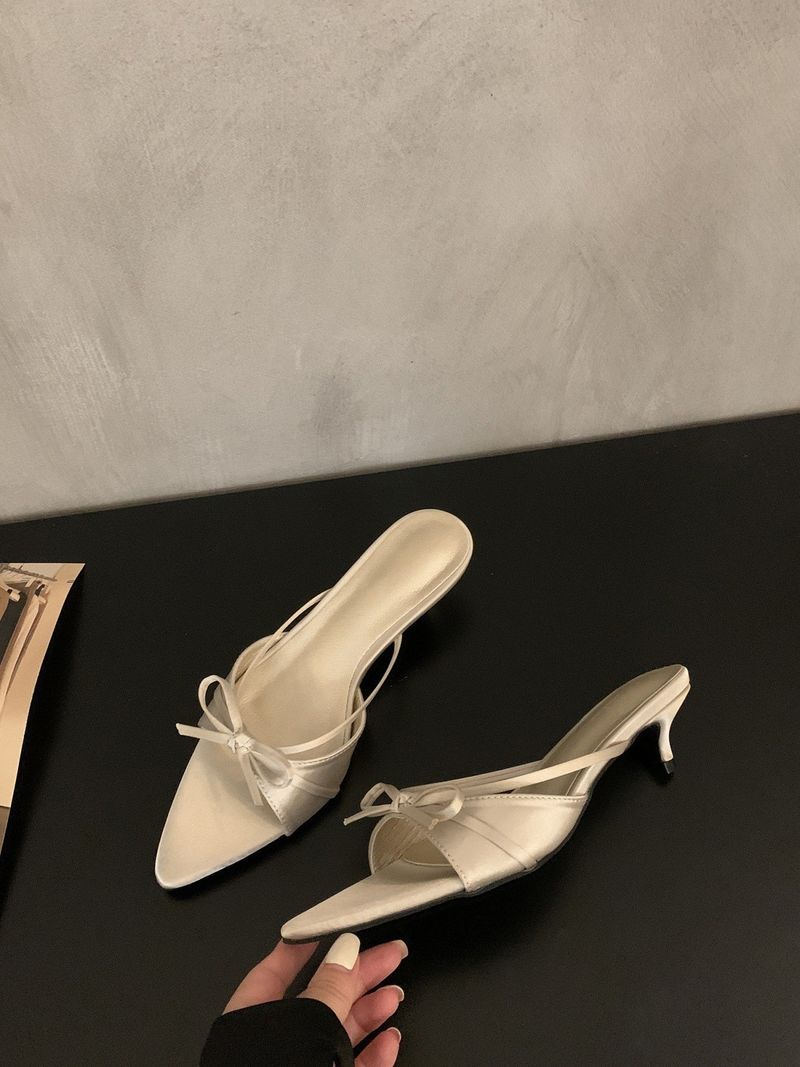 High Heel im französischen Stil mit kleiner Katzenschleife für Damen, 2025 neue Sommermode mit spitzen, offenen Zehensandalen_voghion.com