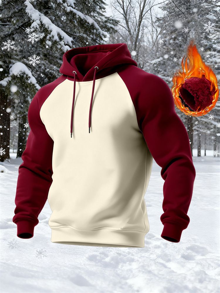 Herren-Kapuzenpullover im Retro-Stil im amerikanischen Stil mit Farbblock-Design, Fleece-Futter, entspannte Passform, lange Ärmel, Reißverschluss vorne, lässige Streetwear für den Winter_voghion.com