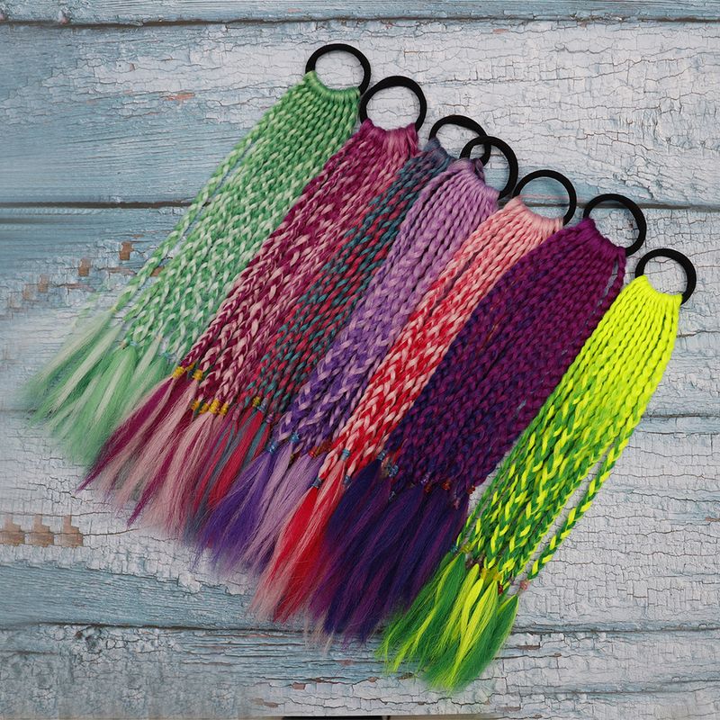 Hair Extensions & Wigs Wig hair ring three strand braid ponytail colorful children's small braid ponytail short children's gradient gradient wig_voghion.com