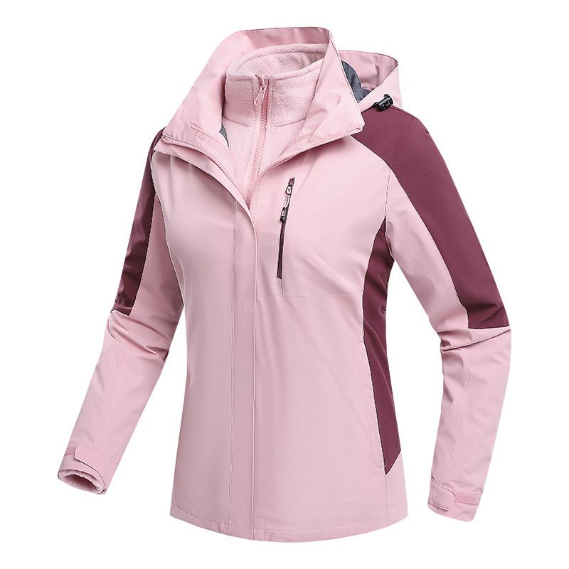 Giacca da donna 3 in 1 antivento e impermeabile, per autunno e inverno, con fodera interna in pile polare, set da due pezzi_voghion.com