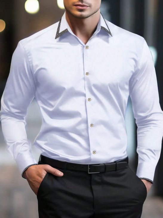 Camicia da uomo slim casual business alla moda, a maniche lunghe, con colori coordinati, nuova moda da strada_voghion.com