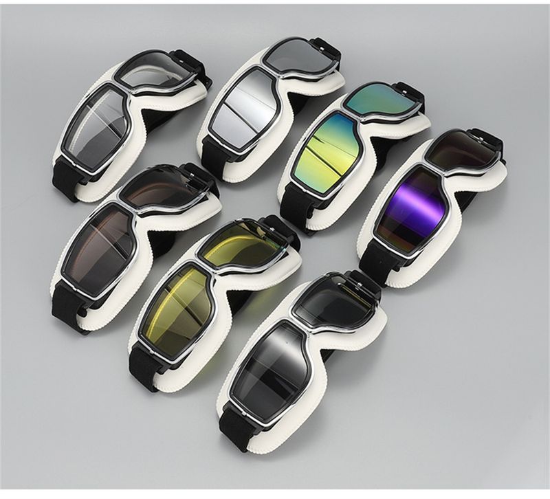 Muoti Retro Nahka Moottoripyörä Vintage Pilot -lasit Tuulenpitävät Yleiskäyttöiset Ulkopyöräily Pyöräilylasit Harley-kypärään_voghion.com