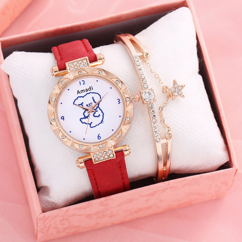 2024 2024 Amadi New Cute Bear Simple Cute Watch+bracelet Gift Box Women's Fashion Quartz Watch_voghion.com