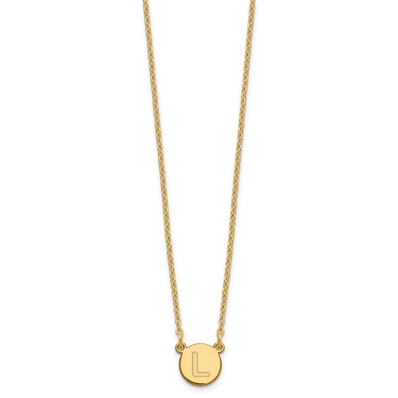Sterling Silver Gold-plated Tiny Circle Block Letter L Initial Necklace_voghion.com