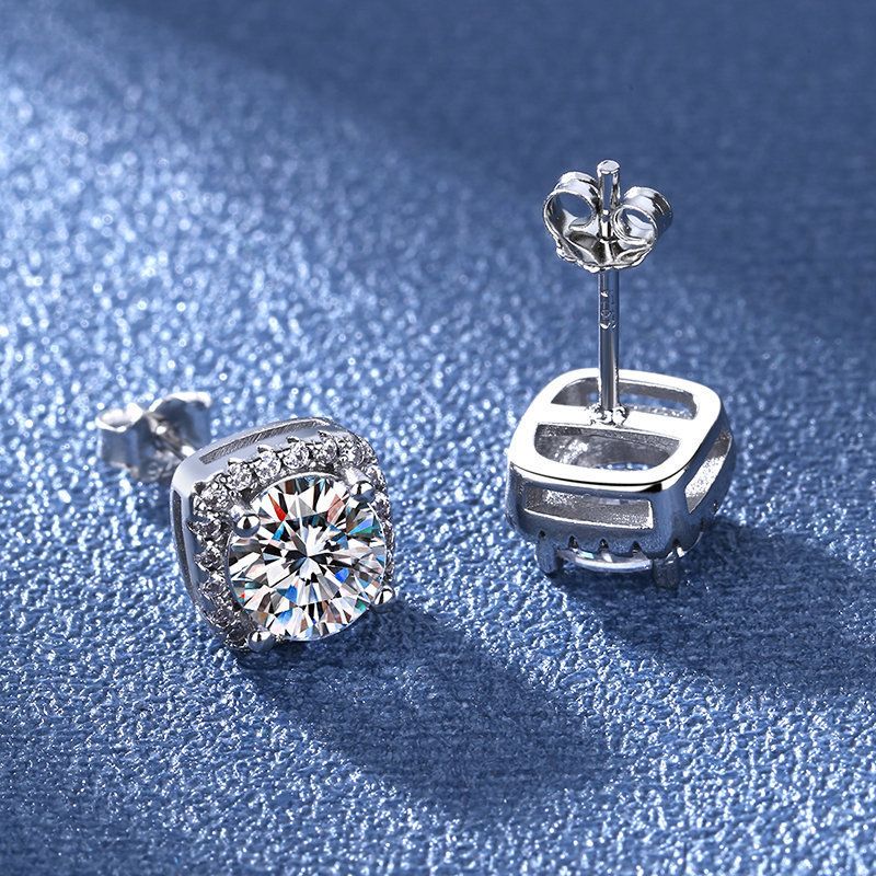 Korean version square bag with micro inlay of 50 cents per carat simulation set, first accessory for women's earrings_voghion.com