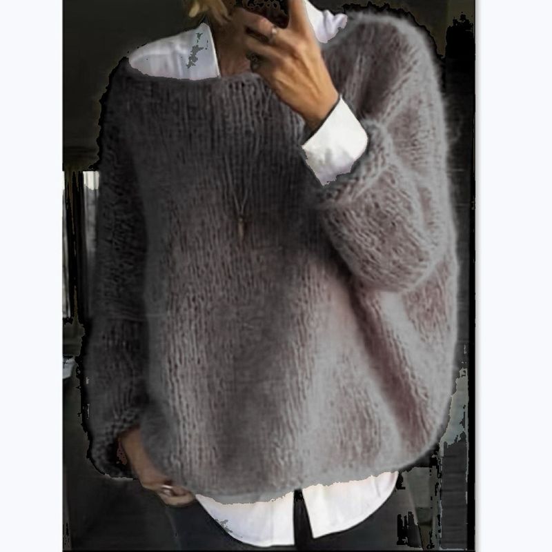 Women's Oversized Knit Sweater – Soft Acrylic Blend Crewneck Pullover (S-XXL, Ice Cream Pastels, Dropped Shoulder, Streetwear Essential)_voghion.com