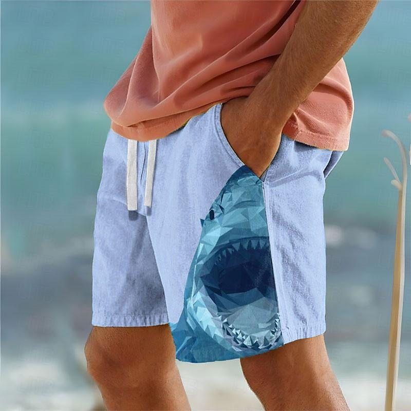 Sommer-Strandshorts für Herren mit Kordelzug und elastischer Taille, 3D-Druck, Tierfisch, bequem und atmungsaktiv_voghion.com