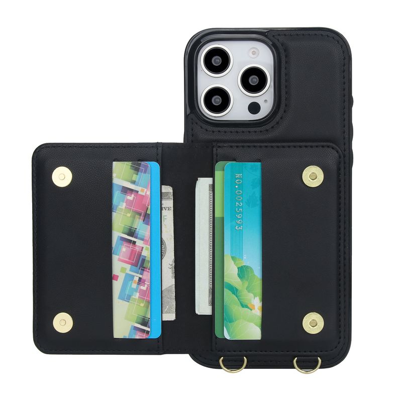 Custodia in pelle con chiusura magnetica per iPhone 16 Pro Max 14 15 Plus 13 12 11, porta carte con blocco RFID e tracolla._voghion.com