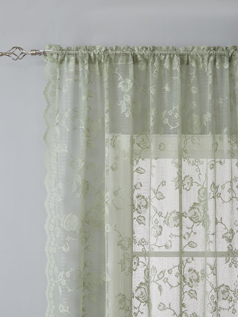 Green Kitchen Gauze Curtains Retro Light Transmitting French Double Layer Lace Bedroom Partition Curtains Bay Window Curtains_voghion.com