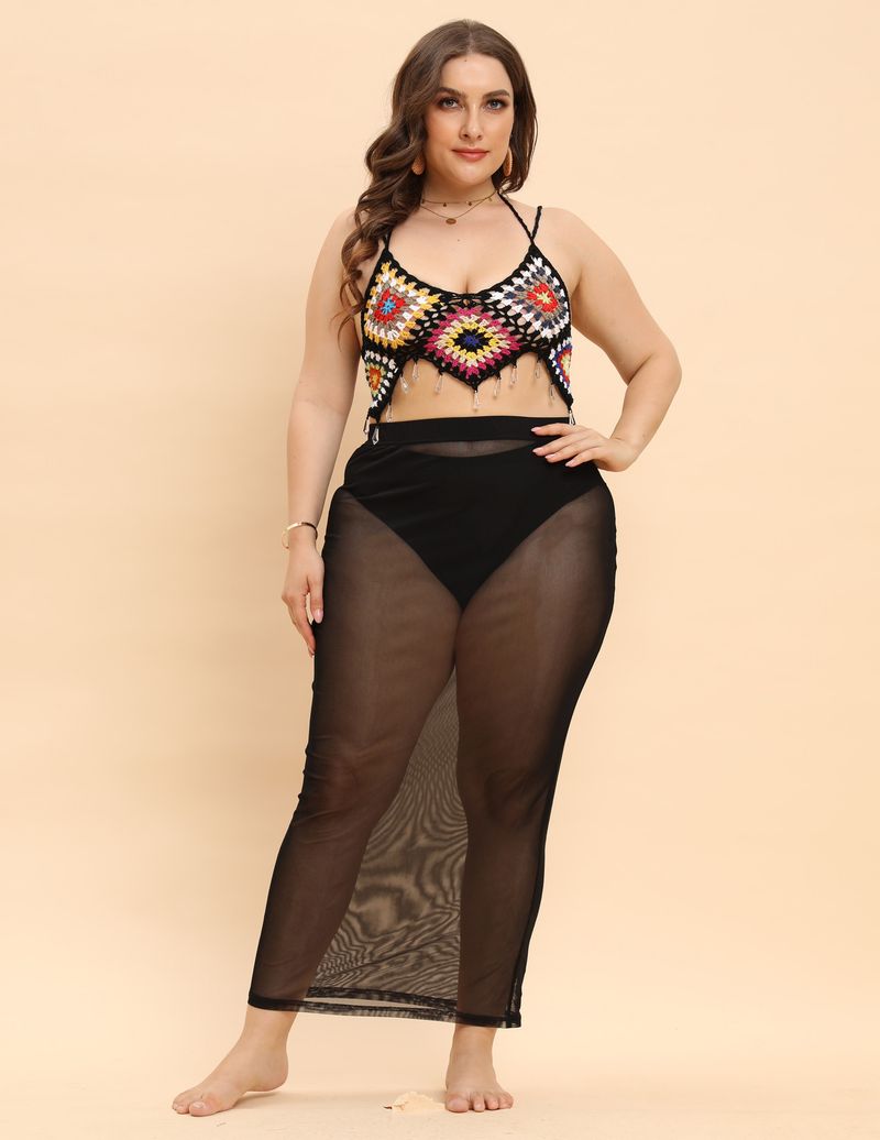 Strandkleid für Damen in Übergröße, sexy, durchsichtiger Netzrock im Badeortstil_voghion.com