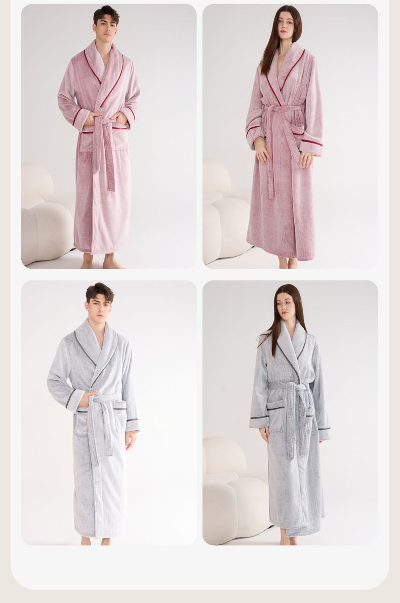 GraceChic GraceChic Flannel Couple Long Double-Sided Fleece Pajamas Warm Winter Home Bathrobe Men And Women Morning Robe_voghion.com
