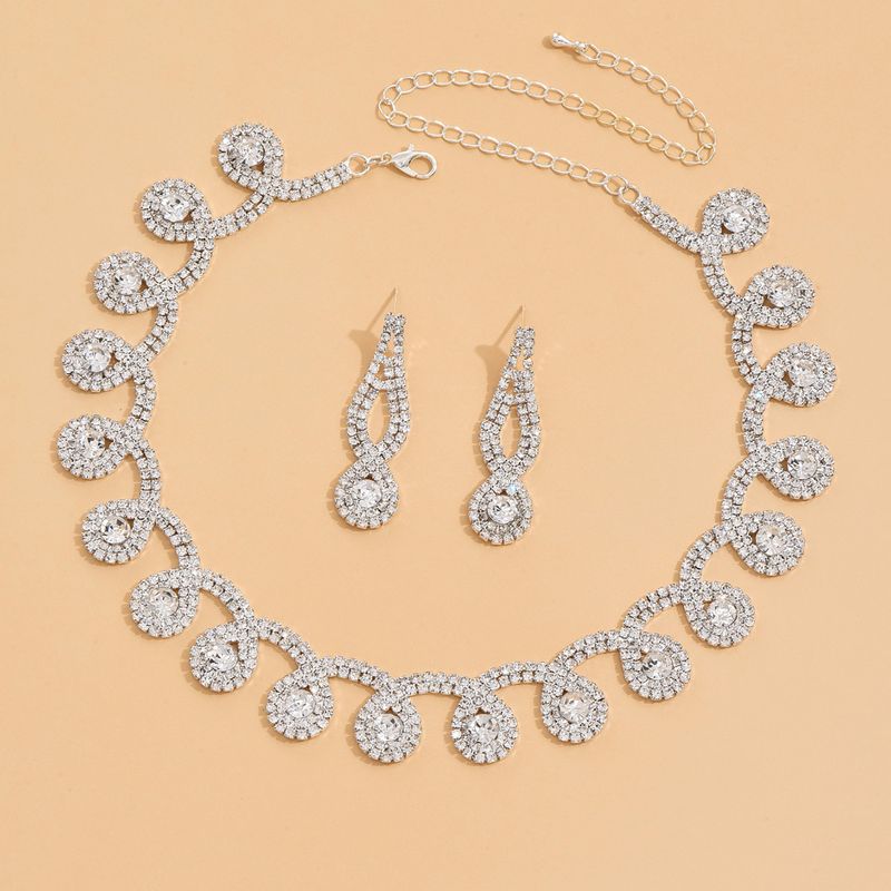 Abito da sposa, collane, orecchini, set in due pezzi, accessori geometrici per abiti da sera da sposa con diamanti, set di catene transfrontaliere_voghion.com
