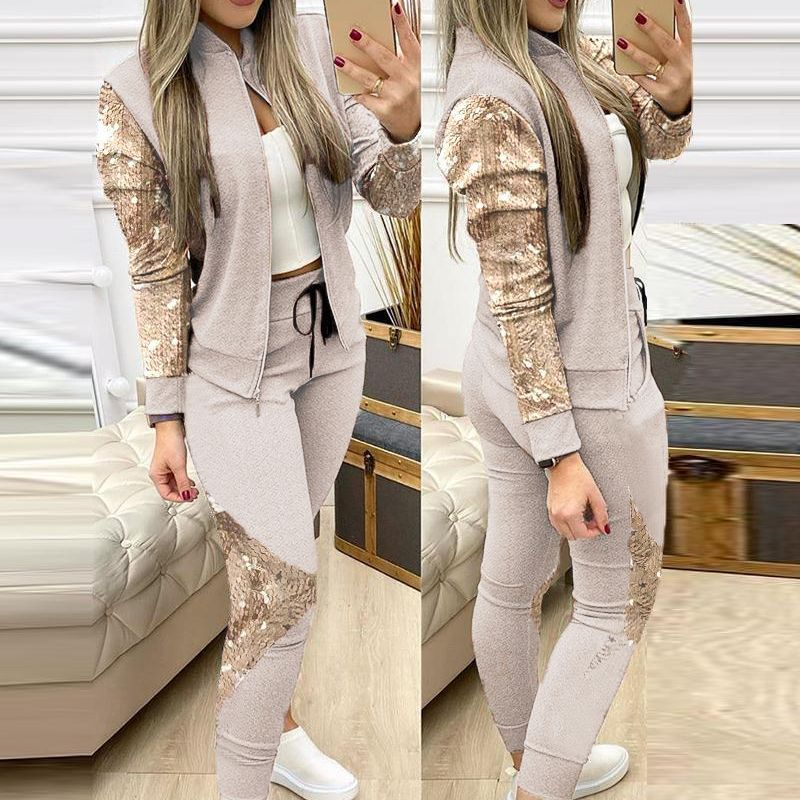Kadın modası pullu ilkbahar ve sonbahar takım elbise_voghion.com