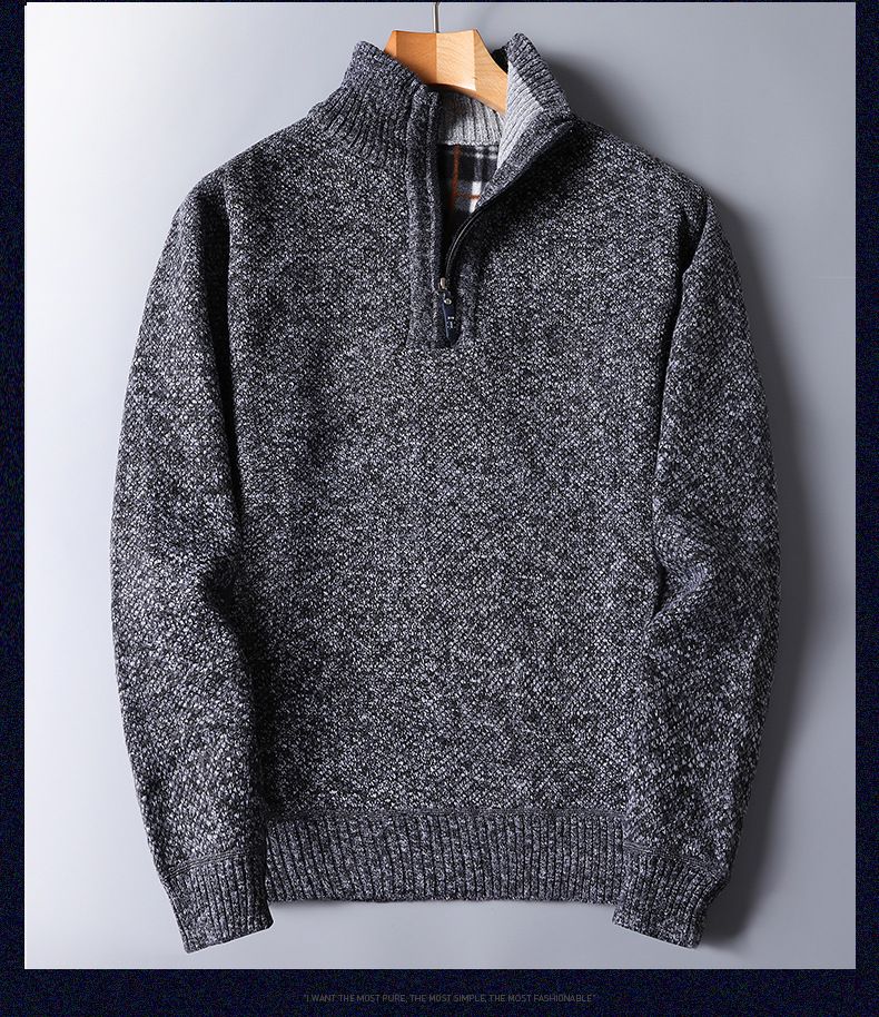 Men's Fleece-Lined Knit Sweater With Zipper - Warm Winter Pullover For Casual & Work (Multiple Colors & Sizes)_voghion.com
