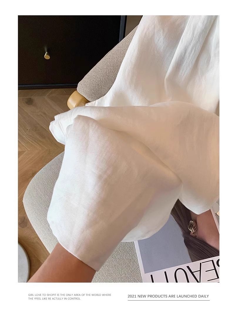 Weite Leinenhose für Damen in Weiß – Hohe Taille, fließende Hose mit geradem Bein für den Sommer, lässig und stylisch_voghion.com