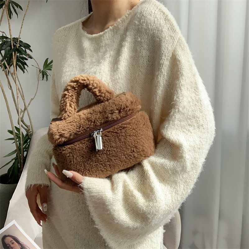 Faux Fur Camera Crossbody Bag - Elegant Retro Box Bag With Adjustable Strap For Women, Soft Fluffy Small Handbag For Daily Use & Office Commute_voghion.com