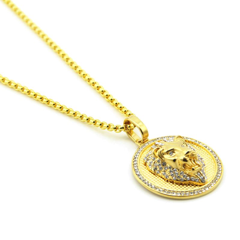 Hiphop Round Brand Lion Necklace, European And American Fashion Personality Pendant Accessory_voghion.com