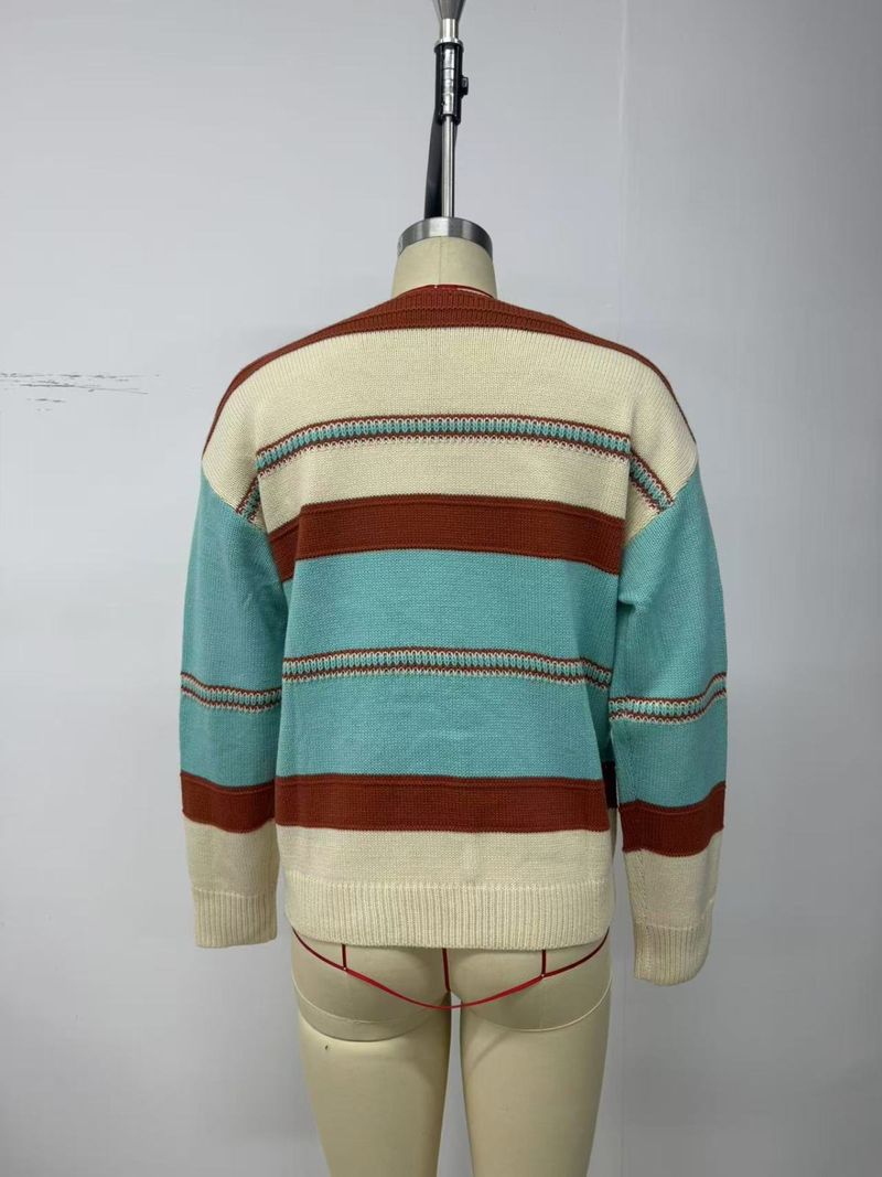 V-Ausschnitt Color-Block Strickpullover – Lässiger Oversize Pullover für Damen (S-XL)_voghion.com