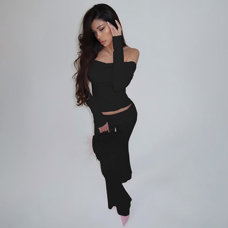 Nuovo completo da donna in due pezzi con top attillato e pantaloni a zampa aderenti aderenti_voghion.com
