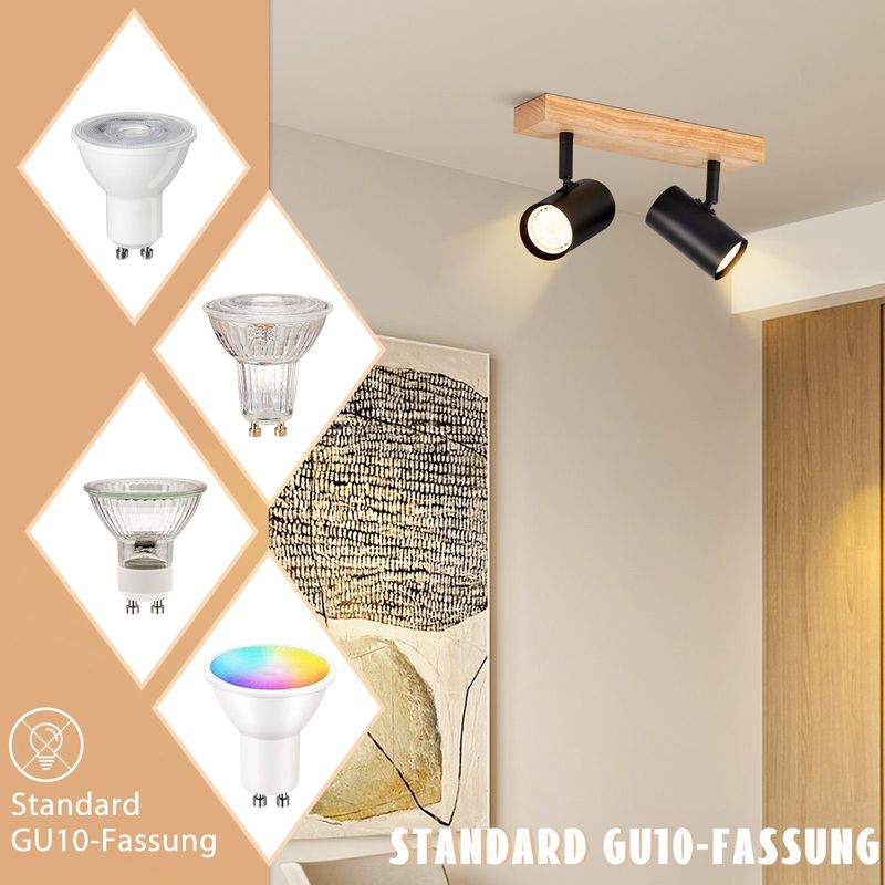 Glitzerlife Deckenstrahler Weiß Holz Deckenleuchte - Deckenlampe GU10 2 Flammig Flurlampe Modern Indoor Deckenspots Schwenkbar 350° Spotslight Für Küchen Korridor_voghion.com