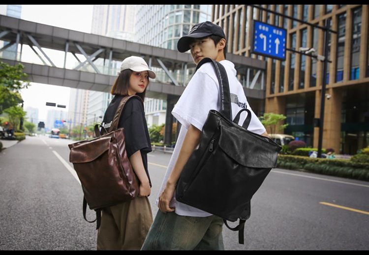 Backpack Men's Backpack Pu Solid Color Motorcycle Men's Large Backpack Travel Travel Daily Commute Large Capacity Backpack_voghion.com