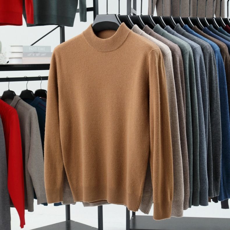 Maglione da uomo in lana 100%, collo alto, vestibilità slim, per inverno e autunno, moda trendy_voghion.com
