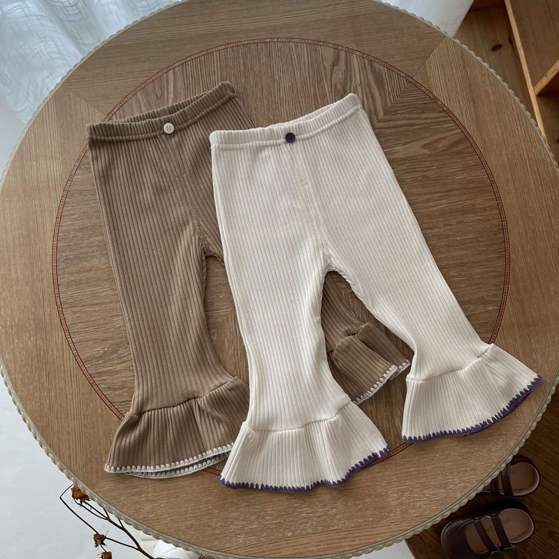 INS Spring Autumn Baby Shell Knitted Split Set for Girls Babies with contrasting color cardigan and flared pants_voghion.com