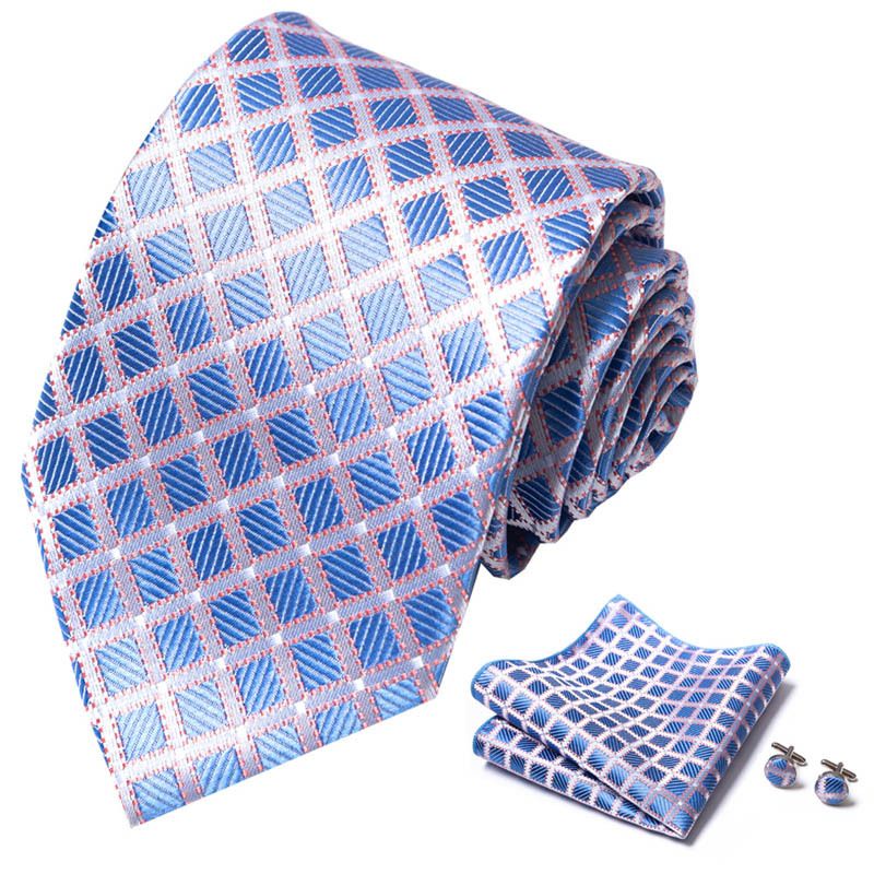 Corbata de seda de poliéster de alta calidad unisex para hombre, corbata formal de color sólido, bolsillo, toalla, gemelos, juego de jacquard_voghion.com
