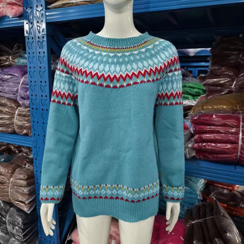 Damenbekleidung, modischer Strickpullover mit Rundhalsausschnitt, Farbblock, lockere Passform, lässige Oberteile_voghion.com
